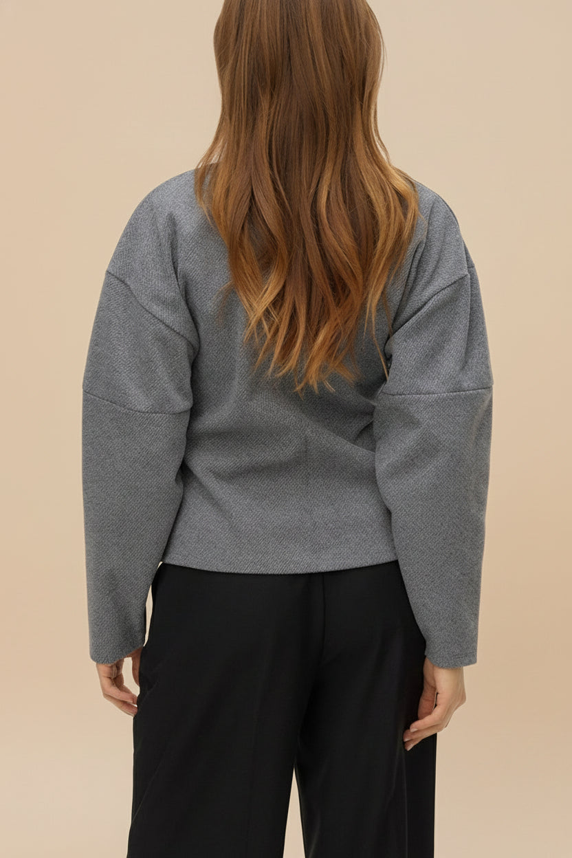 Ceduna Grey Button-Up Flared Cardigan | La petite garçonne back model