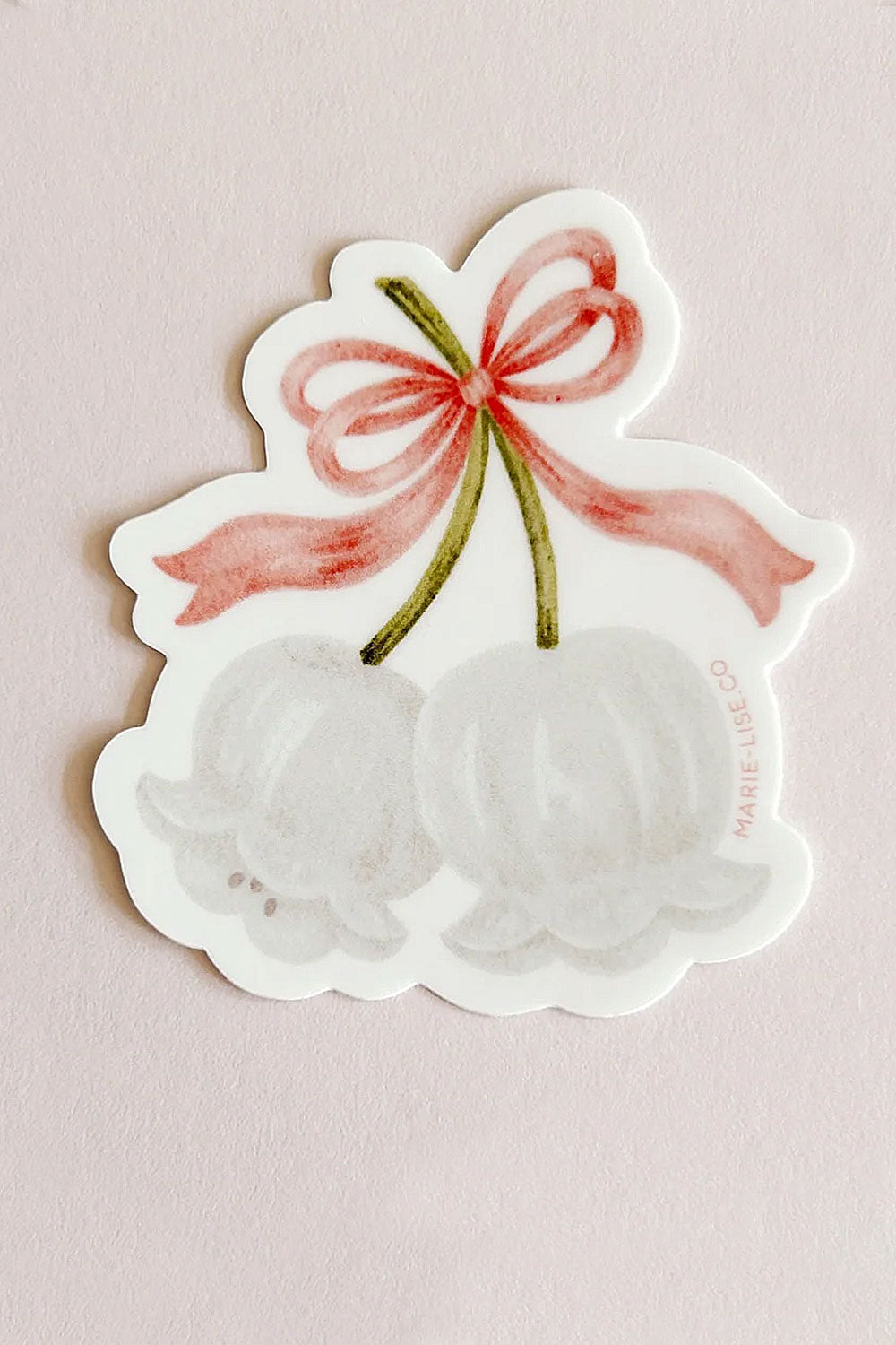 Decorative sticker of white flowers with pink ribbons Lily of the Valley from marie-lise
