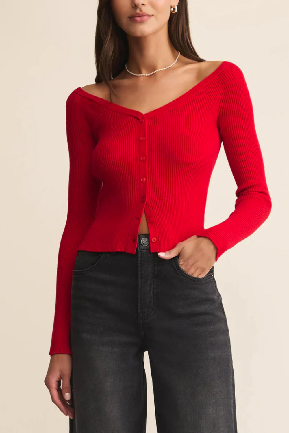 Cork Red Ribbed Top | La petite garçonne front model