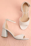 Top view Cornelian Ivory Rhinestone Block Heel Sandals from Betsey Johnson at boudoir 1861