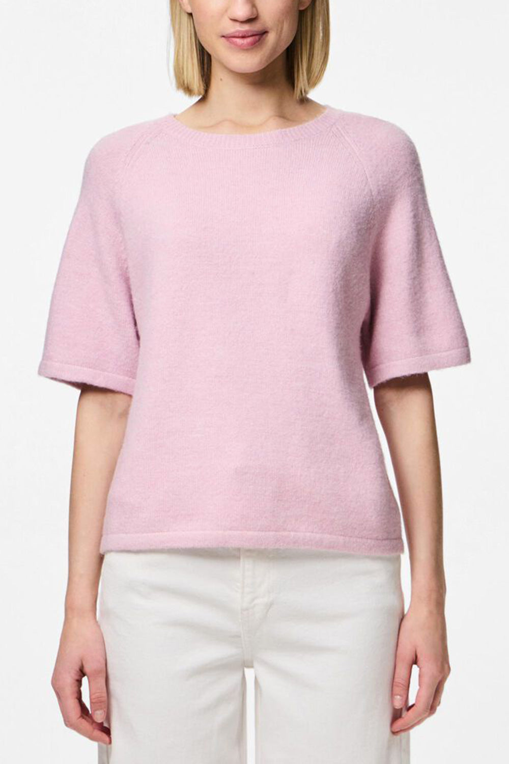 Cotonou Oversized Pink Knit T-Shirt | La petite garçonne front model