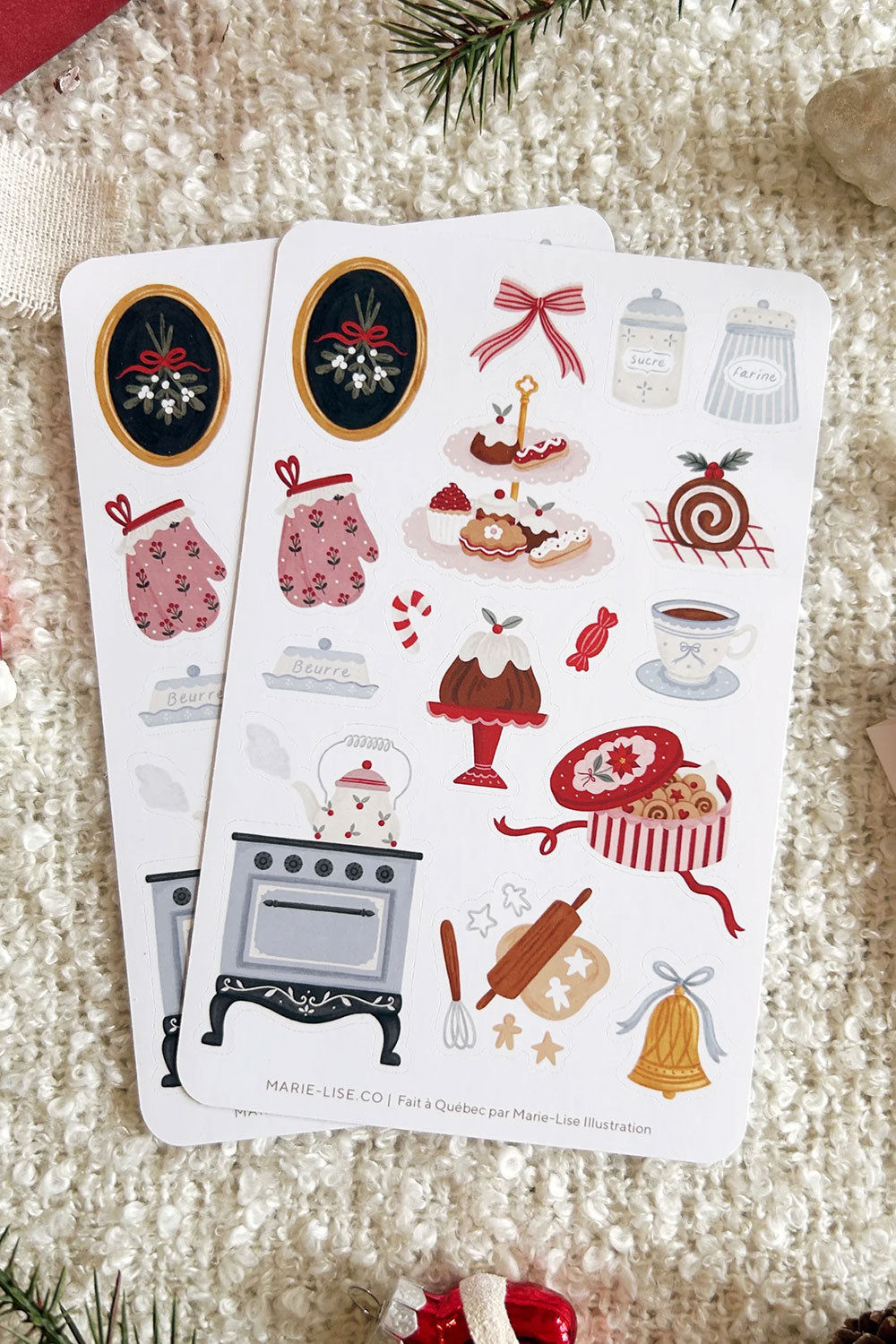 Sheet of decorative stickers featuring christmas kitchen-themed from Marie-Lise illustration