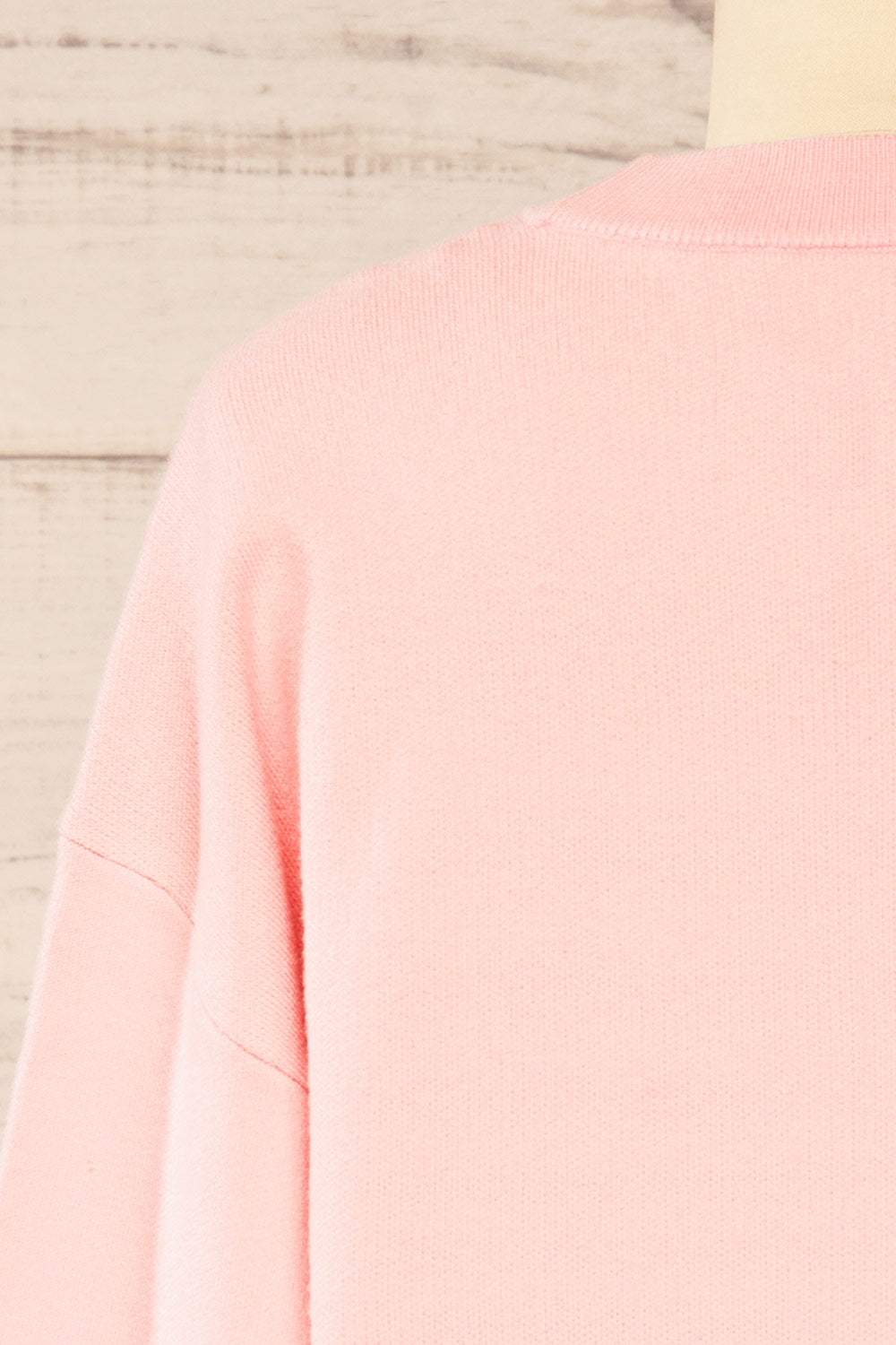 Calye Pink Oversized Short Sweater | La petite garçonne  back close-up