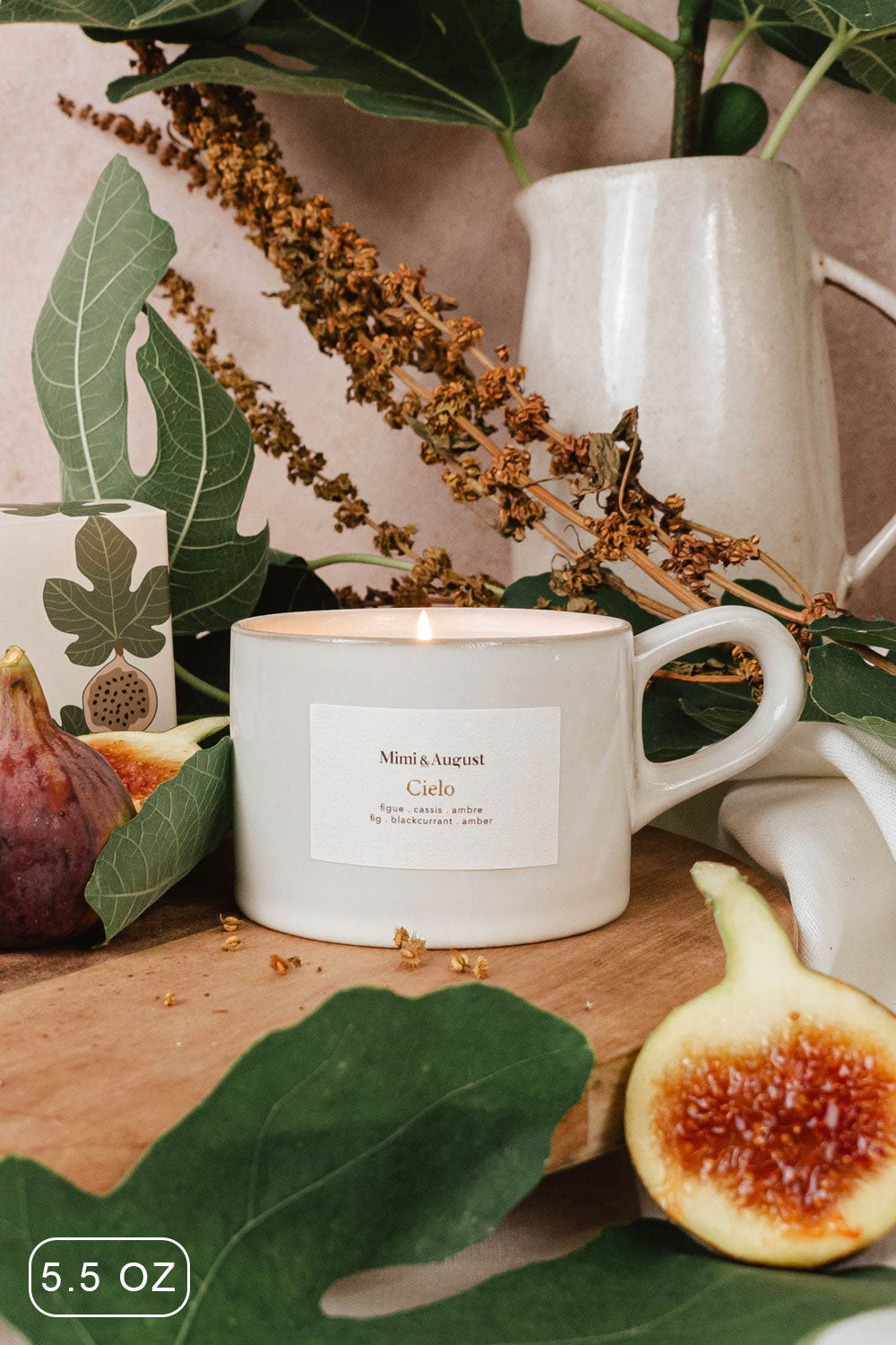 CIELO reusable-candle 5.5 0z with the enchanting scent of figs blackcurrant and amber from Mimi & August