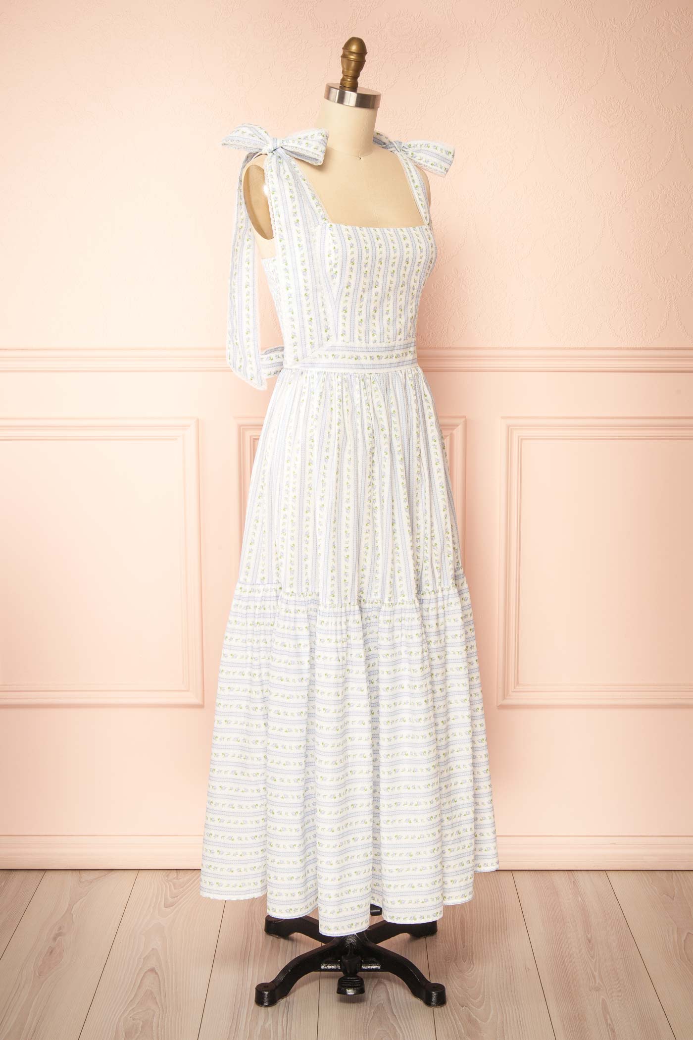 Clarelle Blue Tiered Floral Midi Dress | Boutique 1861 side view