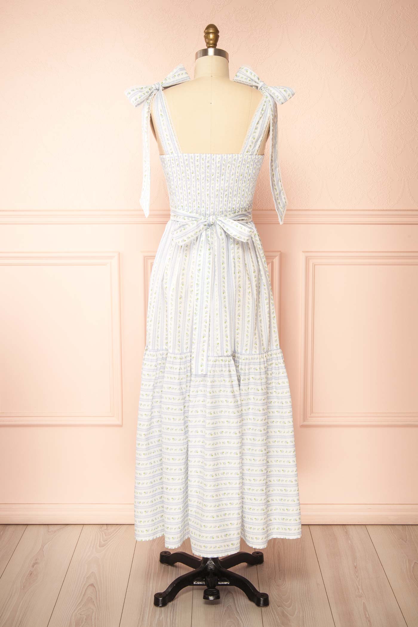 Clarelle Blue Tiered Floral Midi Dress | Boutique 1861 back view