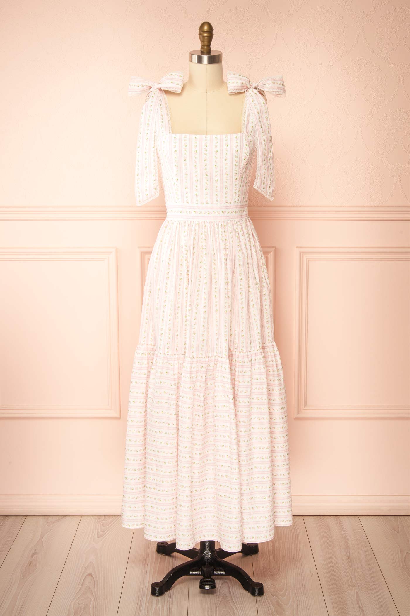 Clarelle Pink Tiered Floral Midi Dress | Boutique 1861 front view