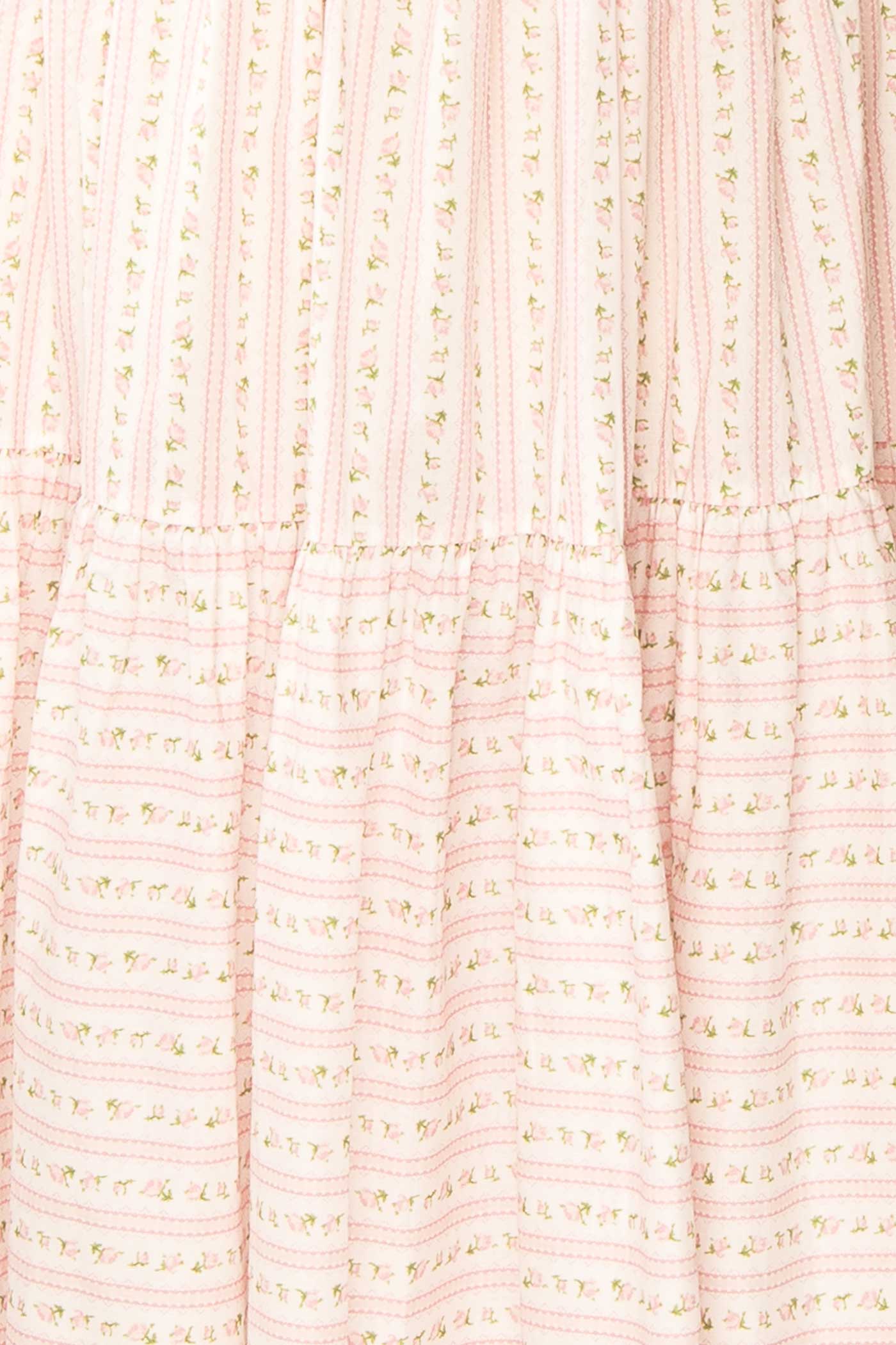 Clarelle Pink Tiered Floral Midi Dress | Boutique 1861 detailed patterns