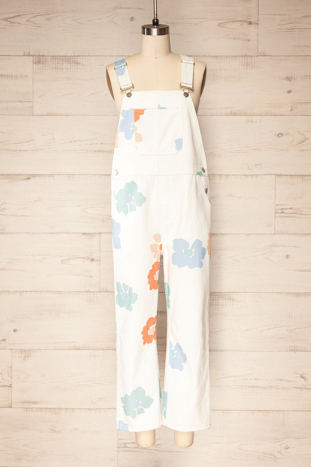 Claudius White Floral Denim Overalls | La petite garçonne front view