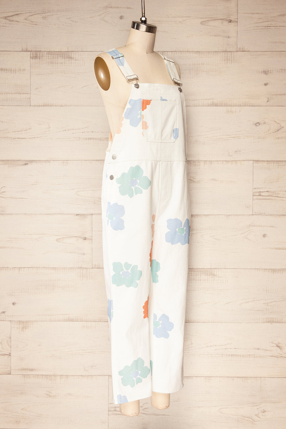 Claudius White Floral Denim Overalls | La petite garçonne side view