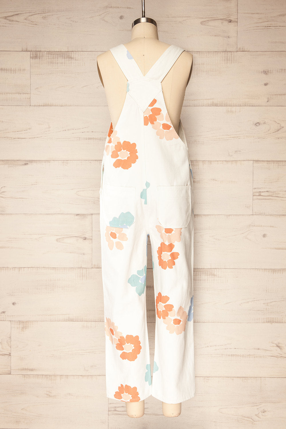Claudius White Floral Denim Overalls | La petite garçonne back view