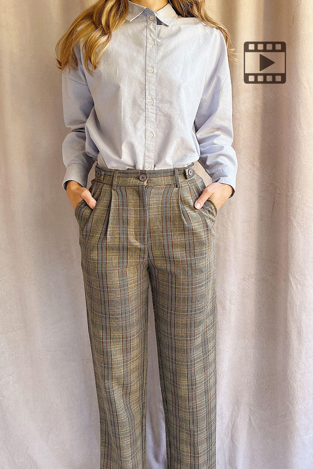 Photo of model wearing Plano High-Waisted Plaid Pants from La petite garçonne