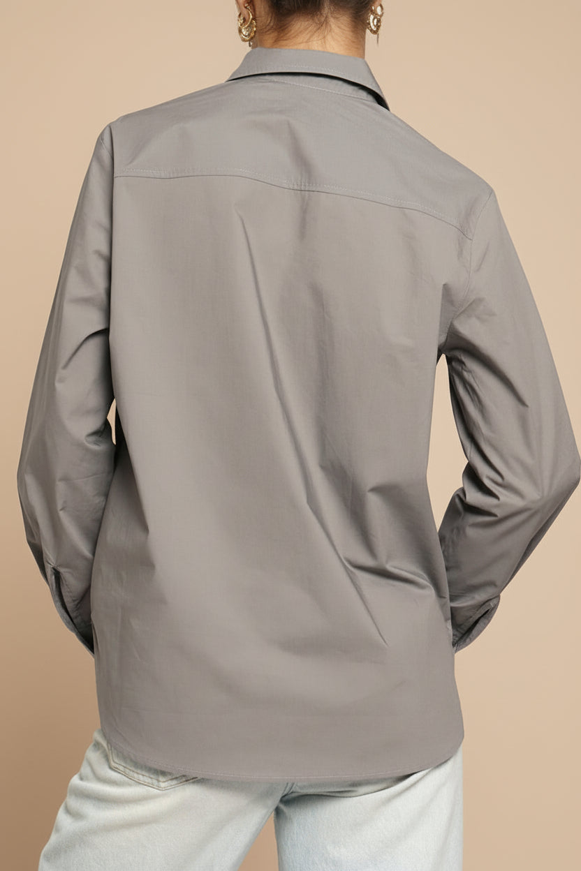 Dametera Buttoned-Up Loose Grey Shirt | La petite garçonne back model