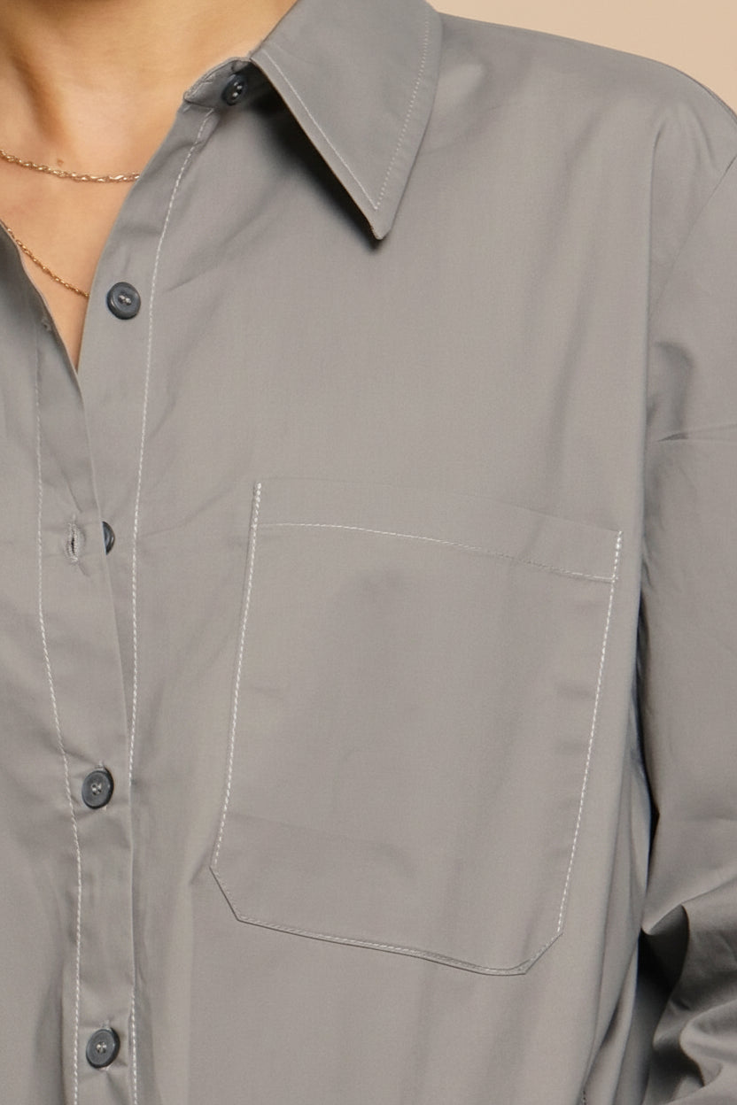 Dametera Buttoned-Up Loose Grey Shirt | La petite garçonne details
