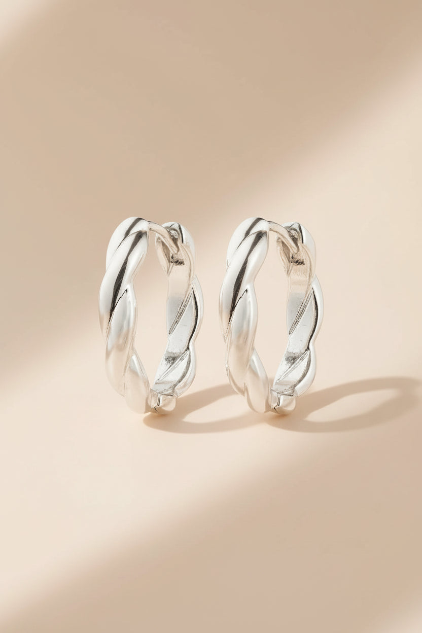 Declan Silver Hoop Earrings with Twist by Pilgrim | La petite garçonne