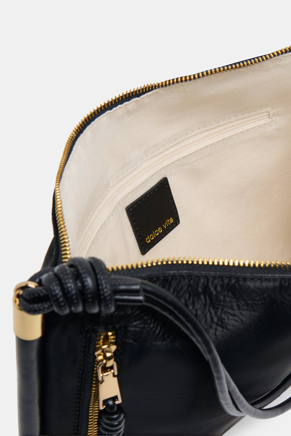 Venicia Black Glossy Shoulder Bag | La petite garçonne open