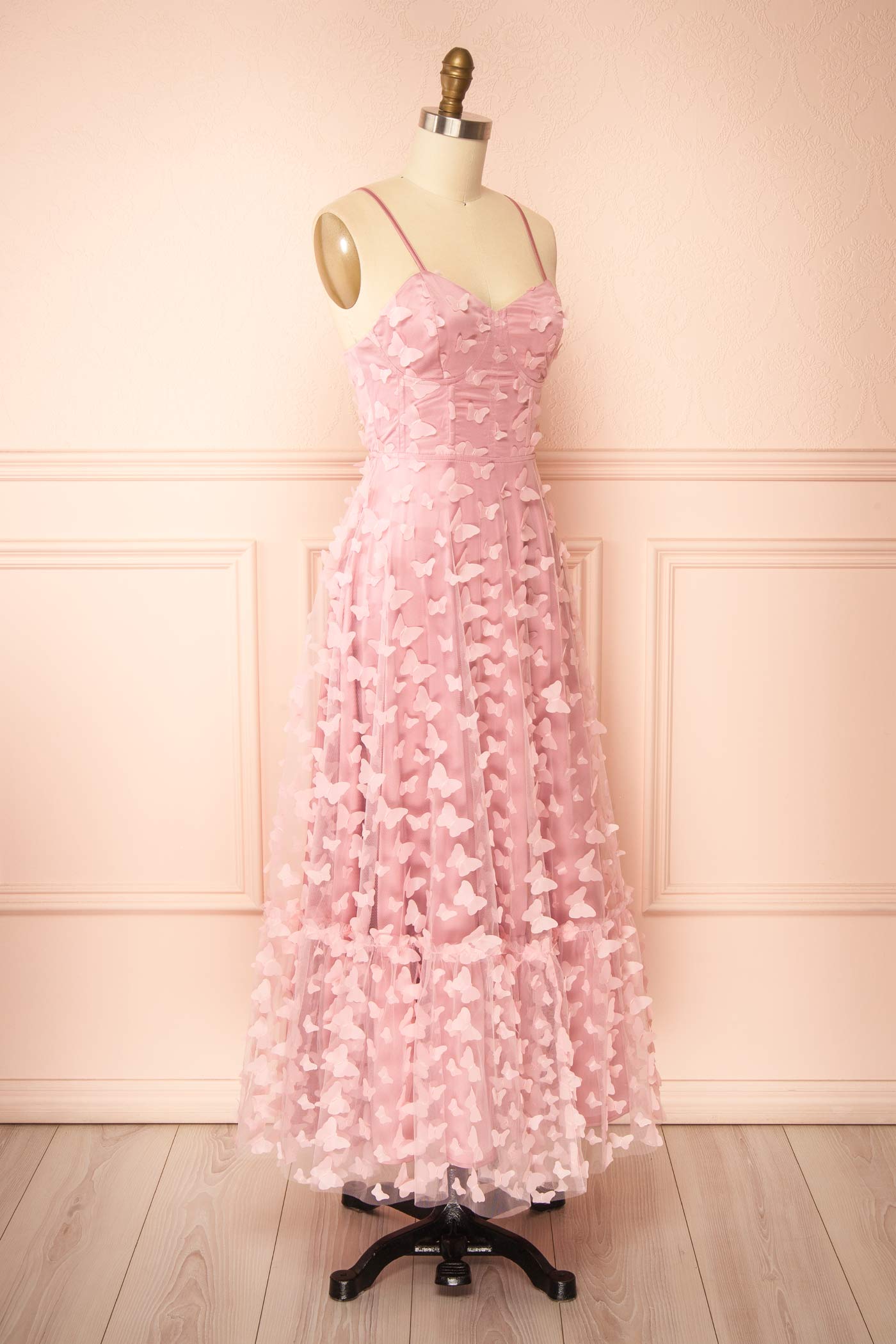 Dalvia Pink Midi Dress with 3D Butterfly Appliqués | Boutique 1861 side view
