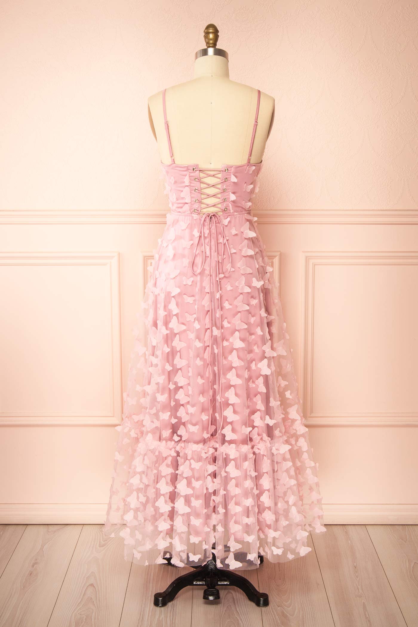 Dalvia Pink Midi Dress with 3D Butterfly Appliqués | Boutique 1861 back view