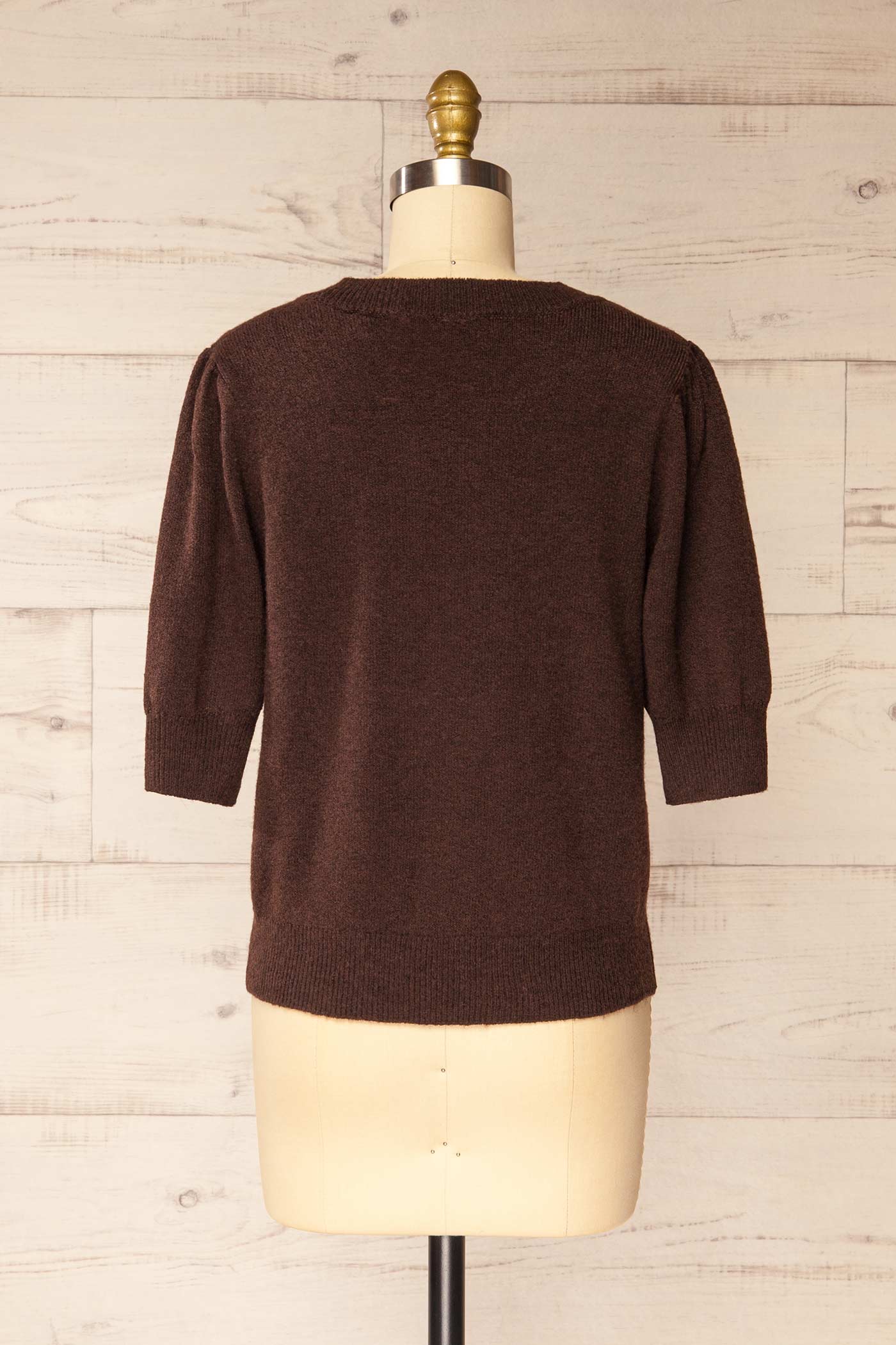 Dewas Brun | Haut en Tricot à Manches Bouffantes avec Bordure Côtelée