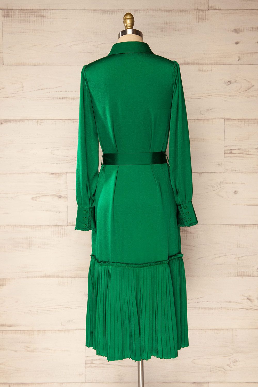 Doha Green Satin Midi Dress w/ Belt | La petite garçonne back view