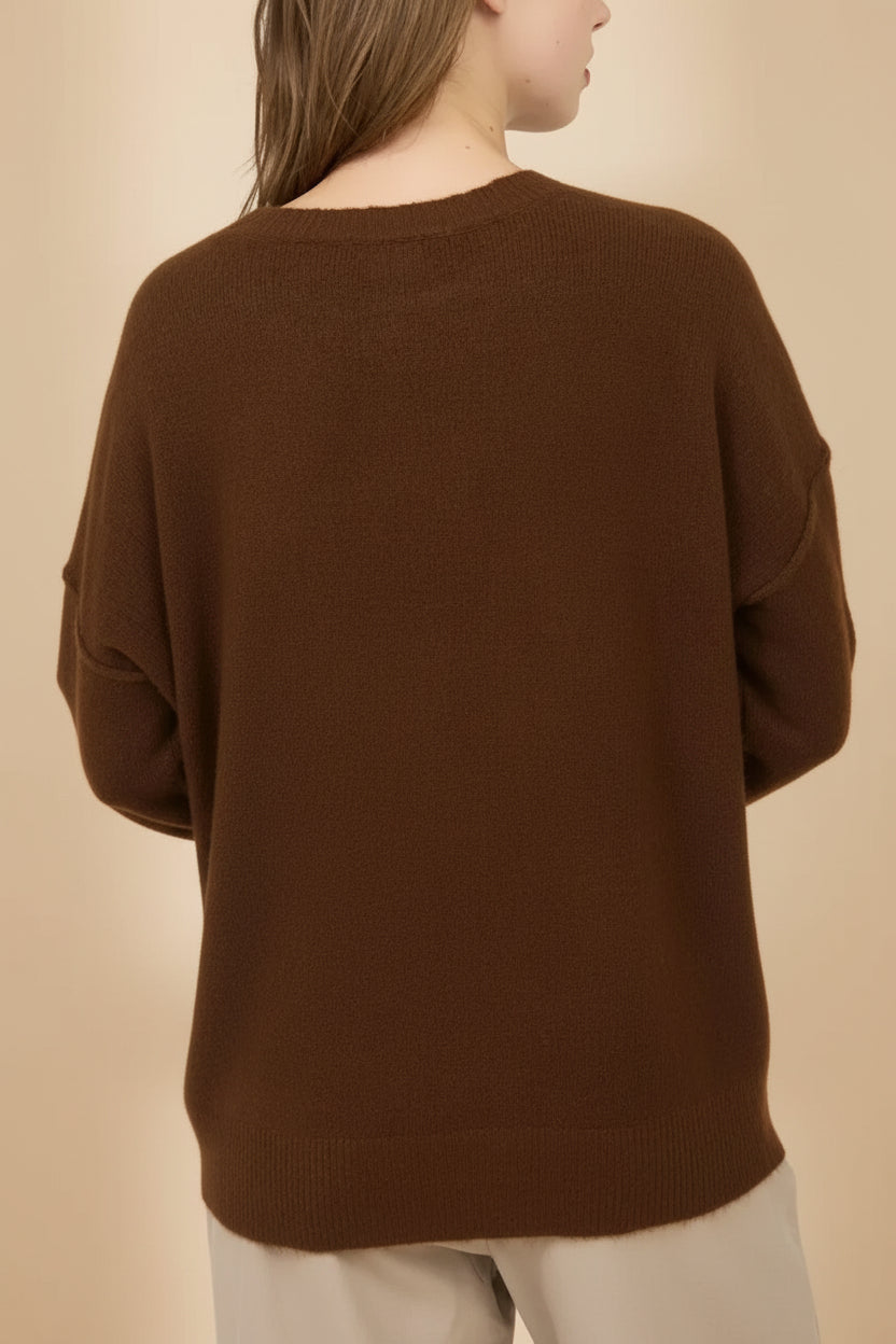 Dundee Brown Soft Loose Sweater | La petite garçonne back model