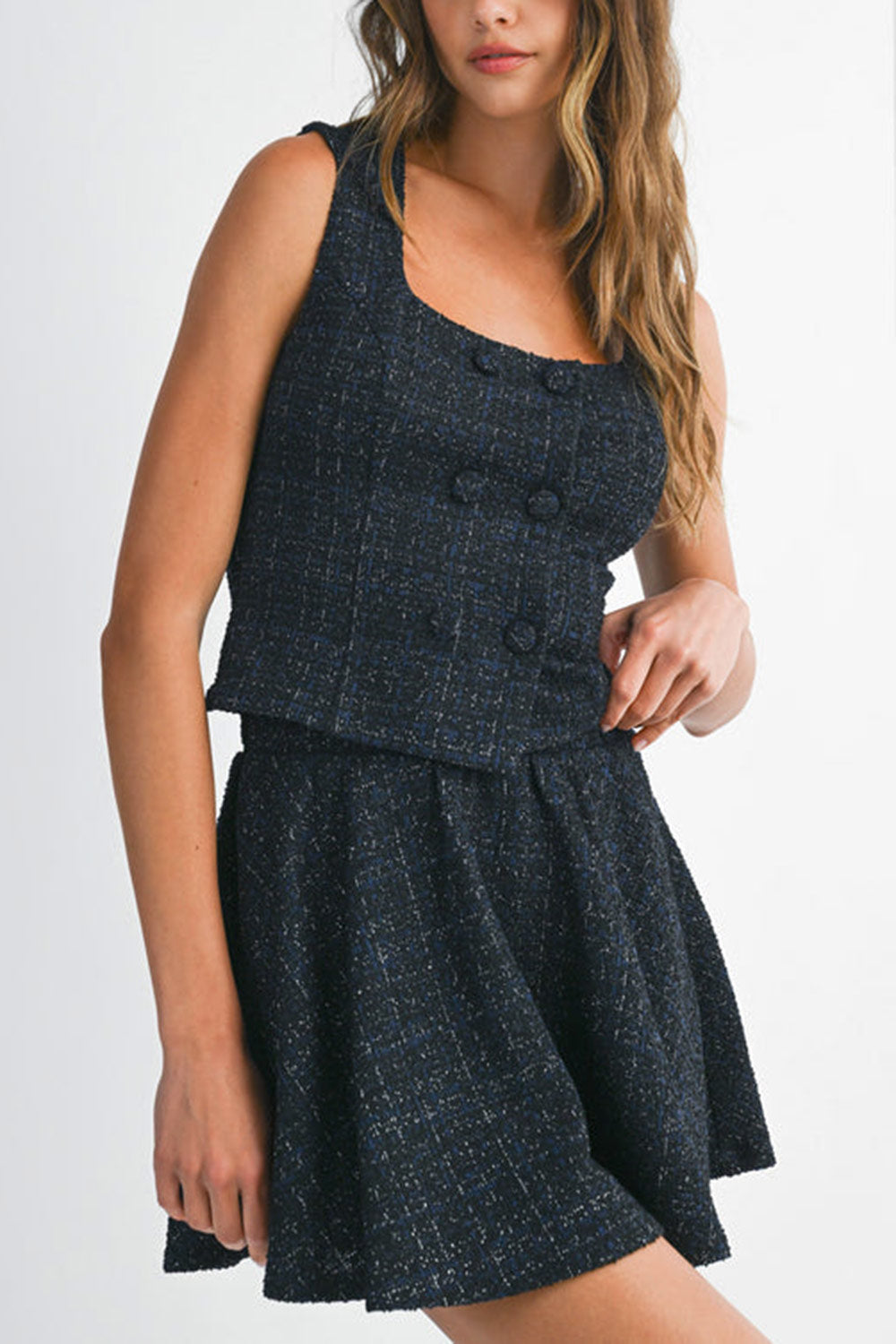 Davie Sparkling Tweed Top | Boutique 1861 model front