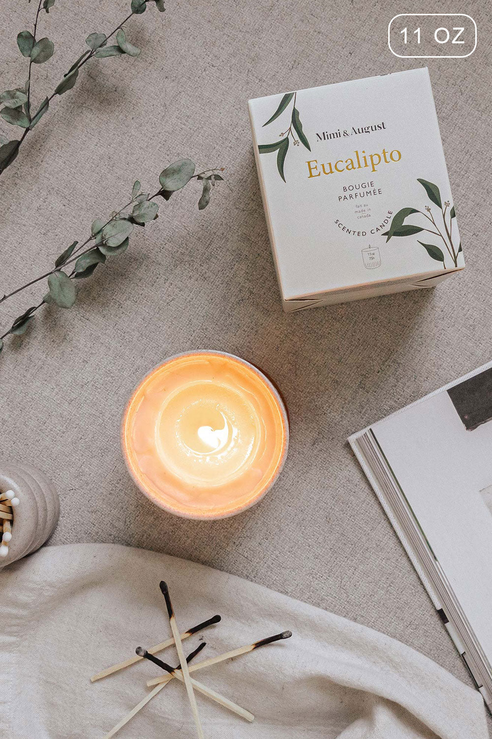 Reusable-candle 11 oz with the enchanting and fresh scent of eucalyptus from Mimi & August