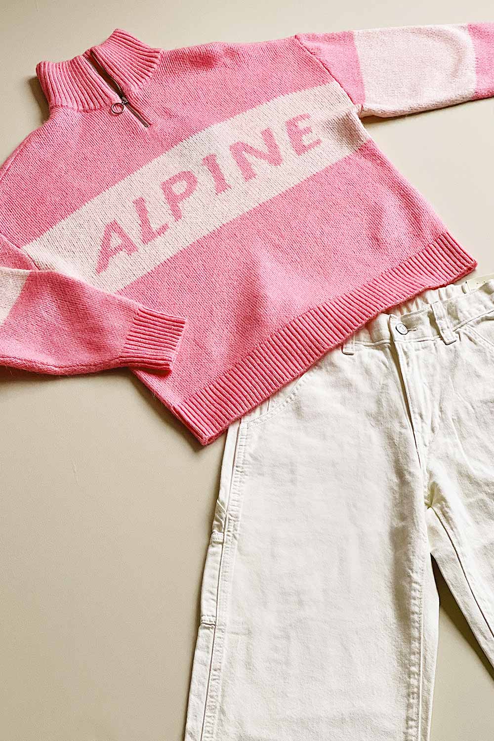 Everest Pink Knit Quarter Zip Sweater | La petite garçonne flat lay