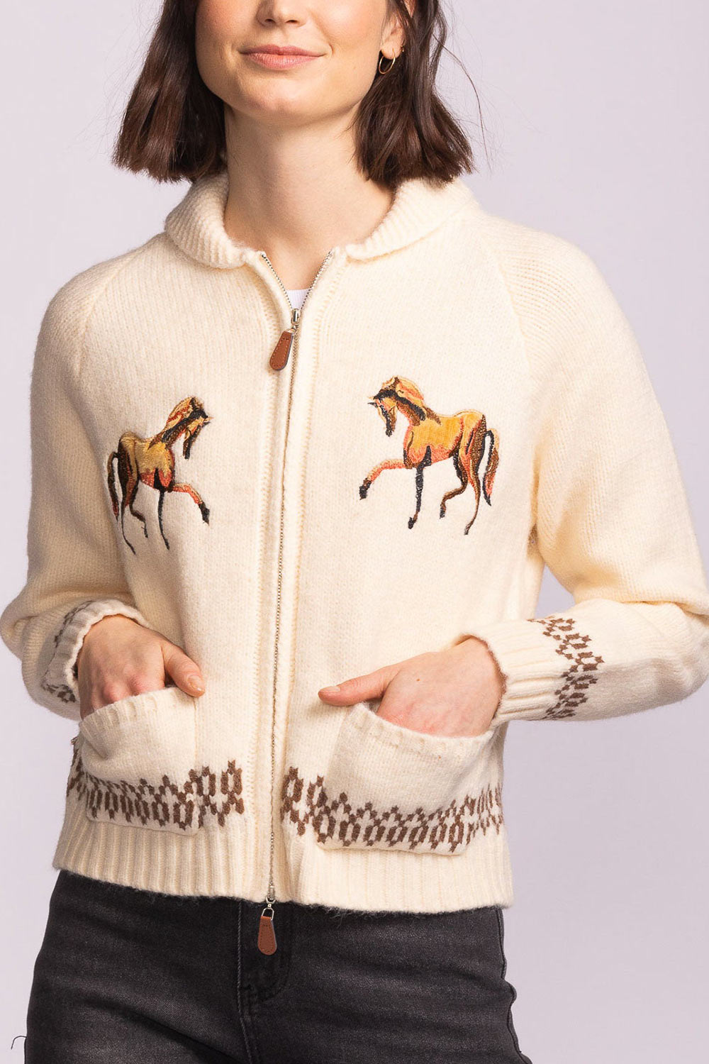Flicka Zip-Up Jacket with Embroidered Horses | La petite garçonne front model