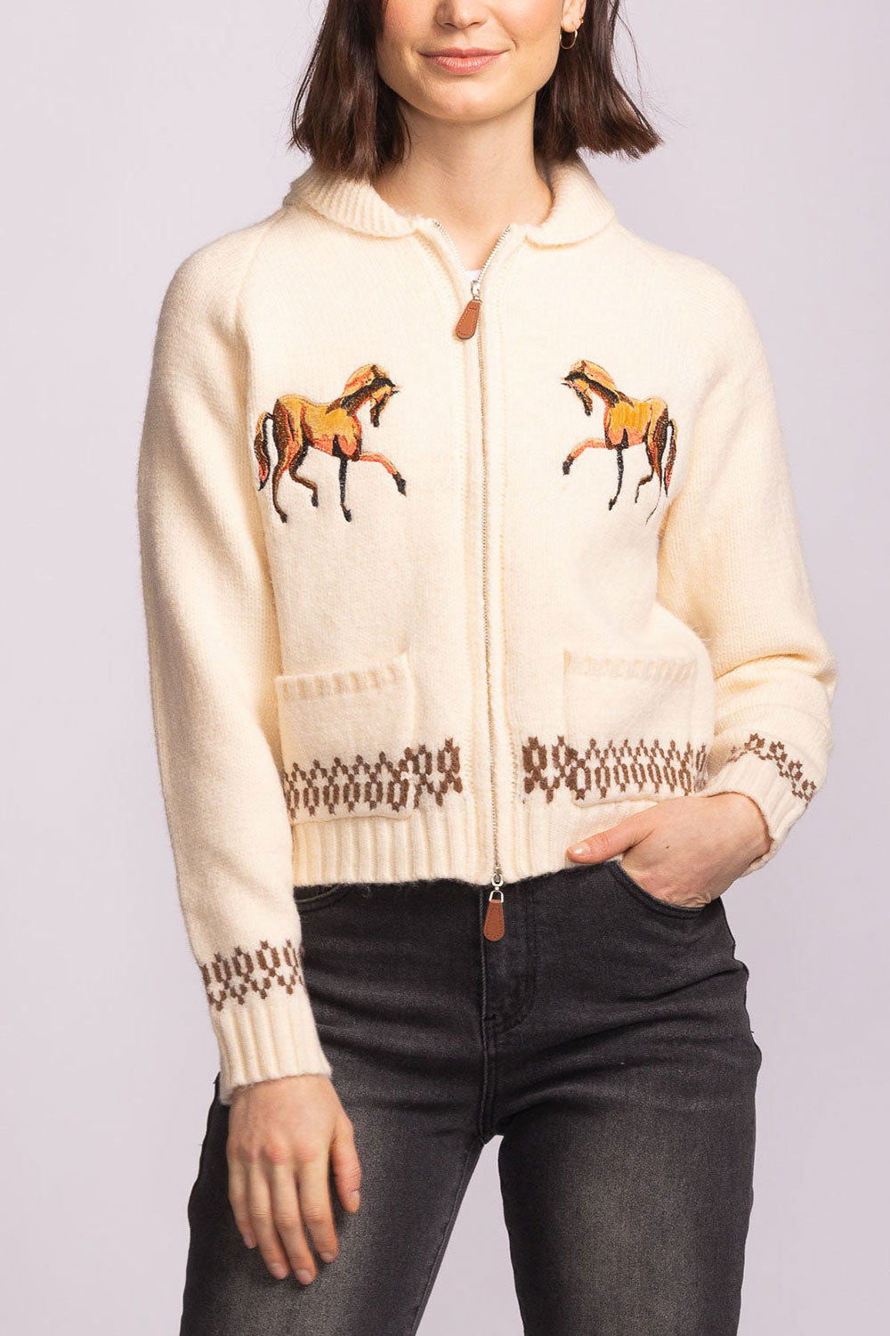 Flicka Zip-Up Jacket with Embroidered Horses | La petite garçonne model