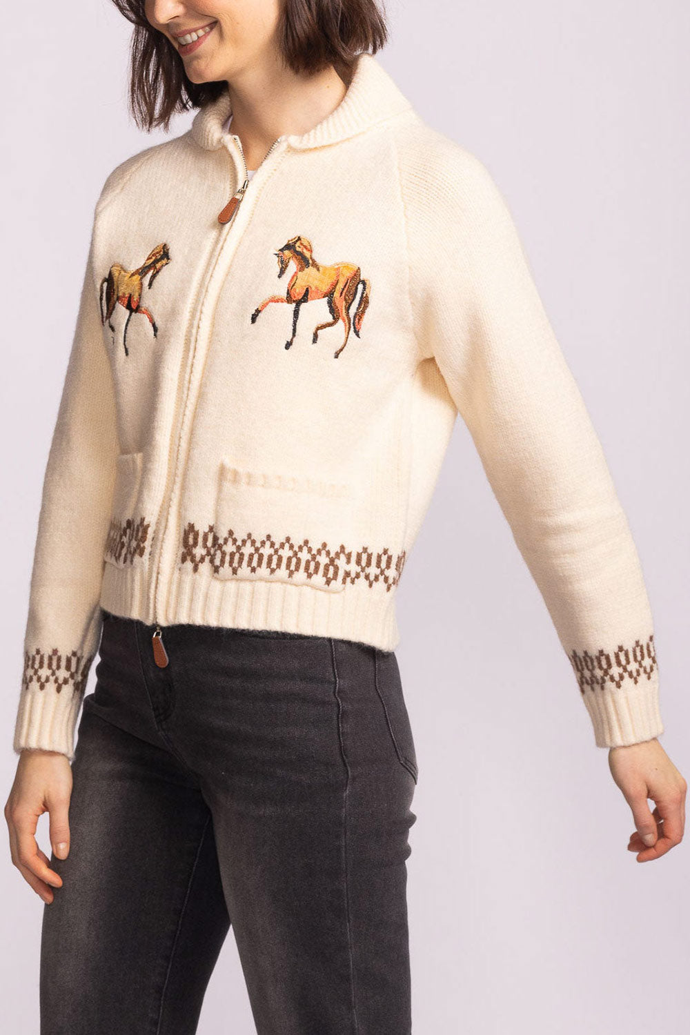 Flicka Zip-Up Jacket with Embroidered Horses | La petite garçonne side model
