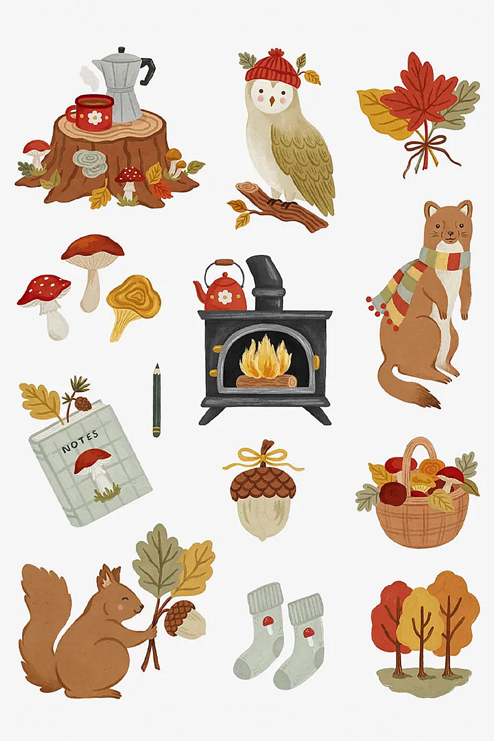 Close-up of a Set of autumn-themed illustrations card on a white background from Marie-Lise