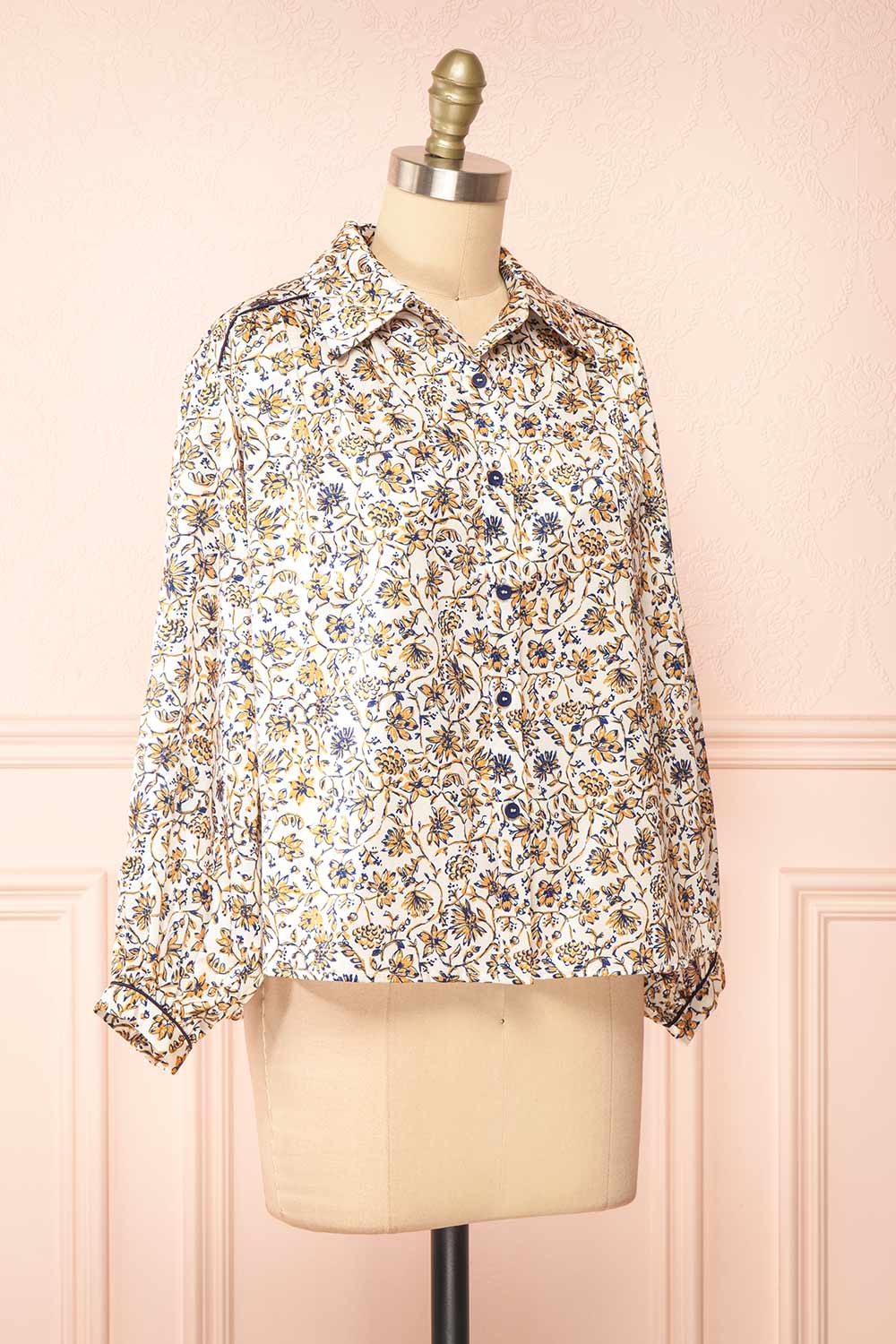 Firola Floral Satin Button-Up Shirt | Boutique 1861 side view