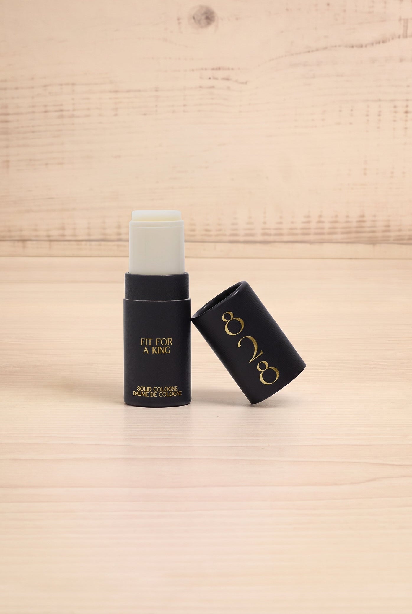 Front view of the Fit For A King solid perfume by 828 Aroma open, handmade in Canada and available at Maison Garçonne.