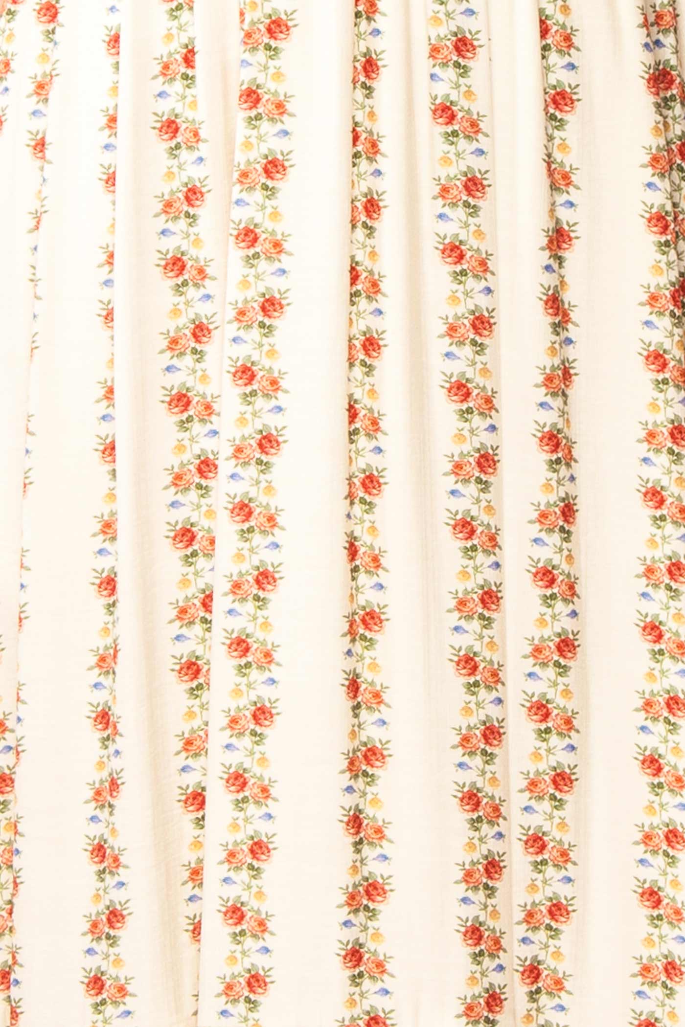 Florabelle Beige Floral Stripe V-Neck Midi Dress with Pockets | Boutique 1861 pattern close-up view