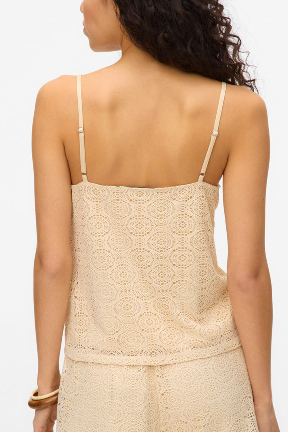 Glendora Beige Crochet Tank Top | La petite garçonne back model