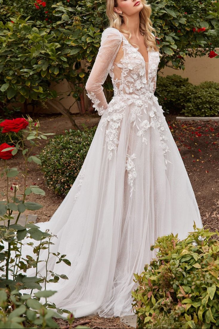 Geneva A-line Tulle Gown w/ Removable Sleeves | Boudoir 1861 profile view on model