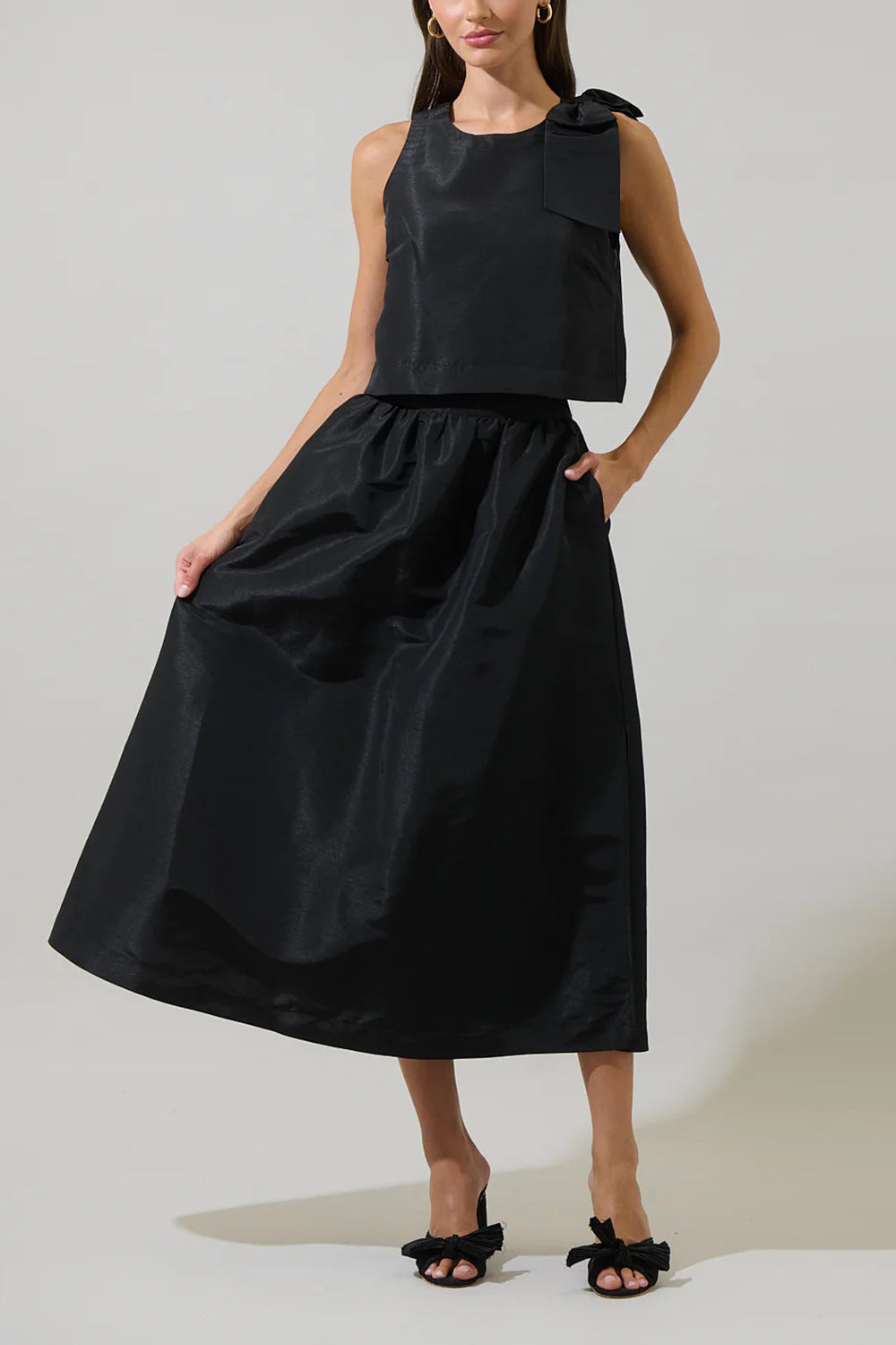 Caryn Black Sleeveless Top with Bow | Boutique 1861 full model