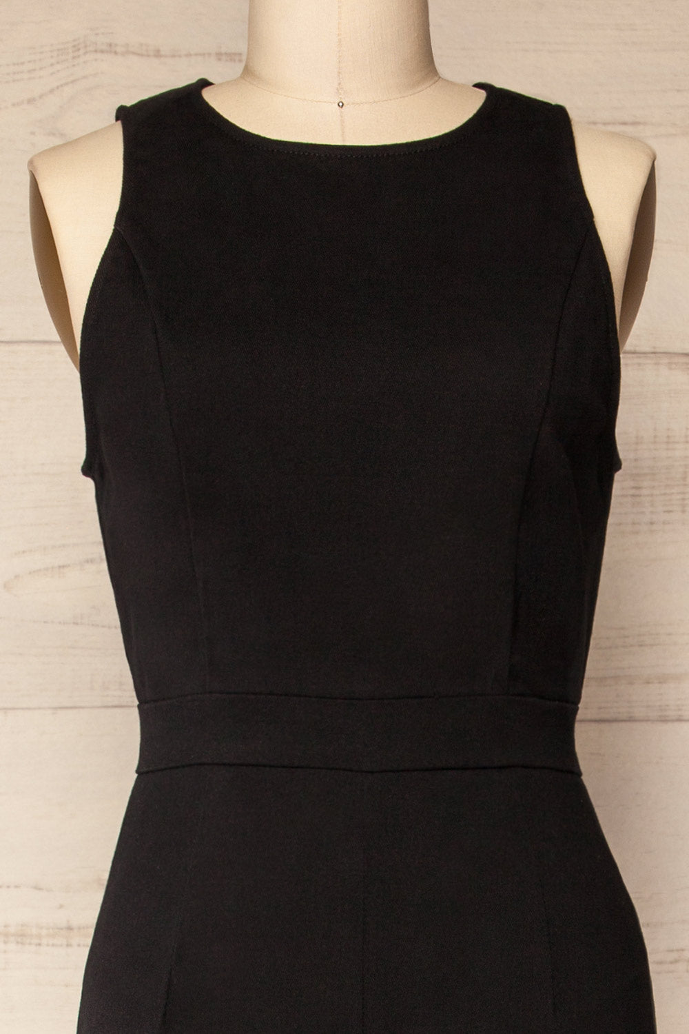 Houston Black Wide-Leg Denim Jumpsuit | La petite garçonne front close-up