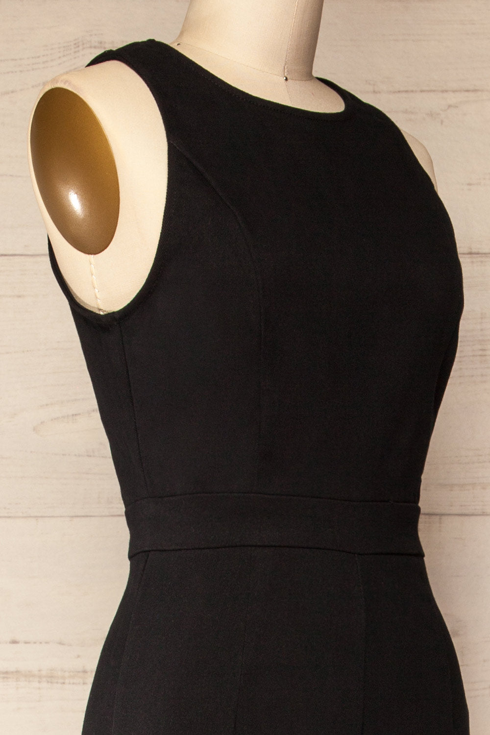 Houston Black Wide-Leg Denim Jumpsuit | La petite garçonne side close-up