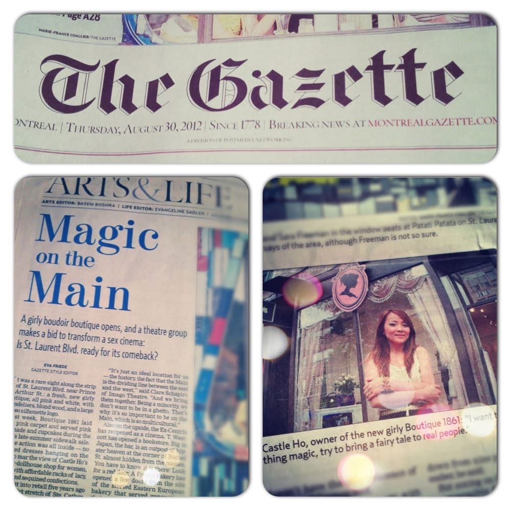 Close-up of 'The Gazette' newspaper with a focus on a story about a boutique 1861 lauch on the main