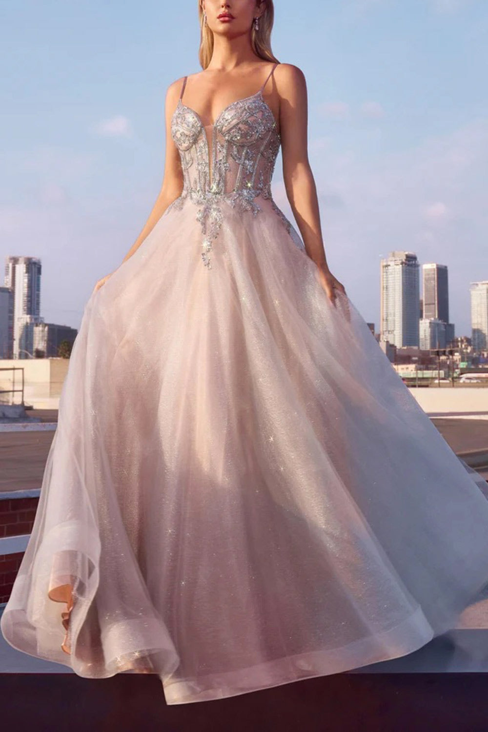 side of a woman wearing Jackie Glittery Beaded Maxi Dress from Boutique 1861