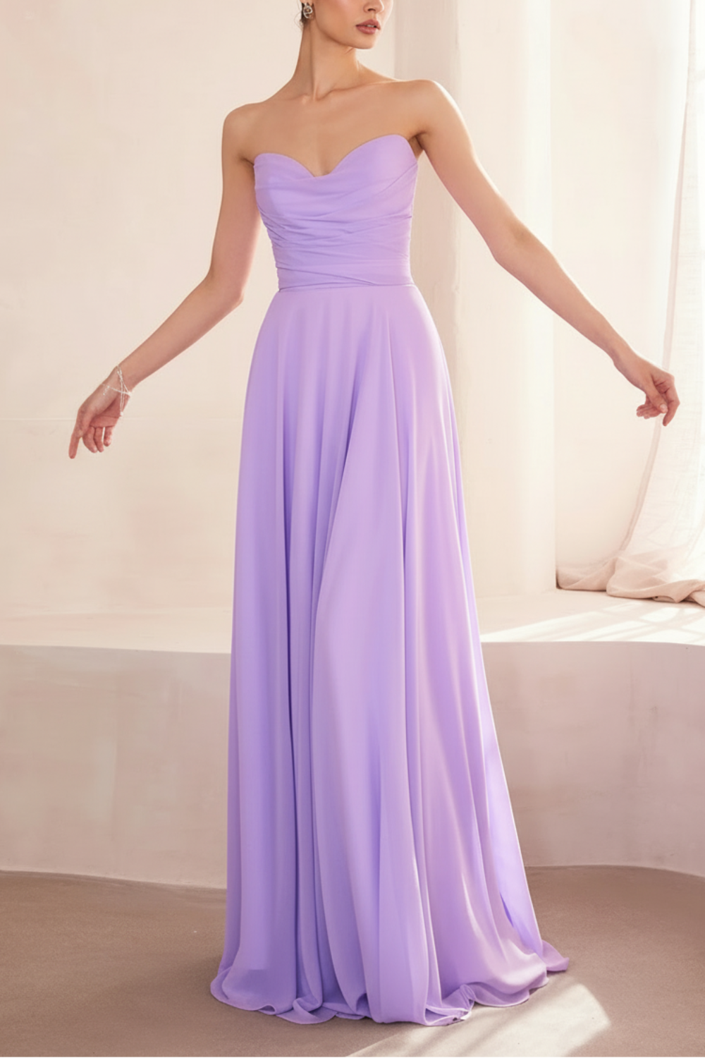 Janie Lavender | Chiffon Maxi Dress with Sweetheart Neckline