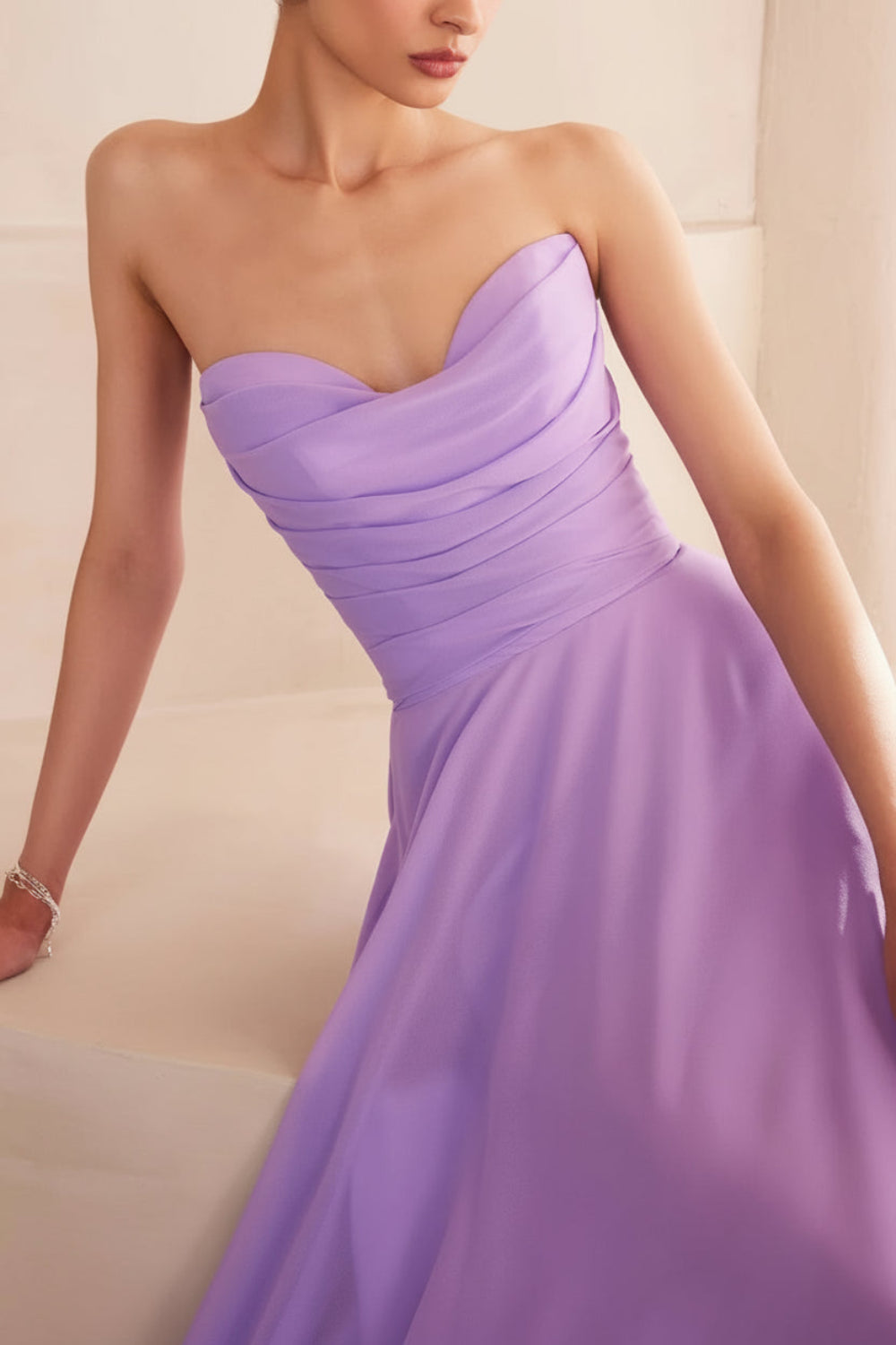 Janie Lavender | Chiffon Maxi Dress with Sweetheart Neckline