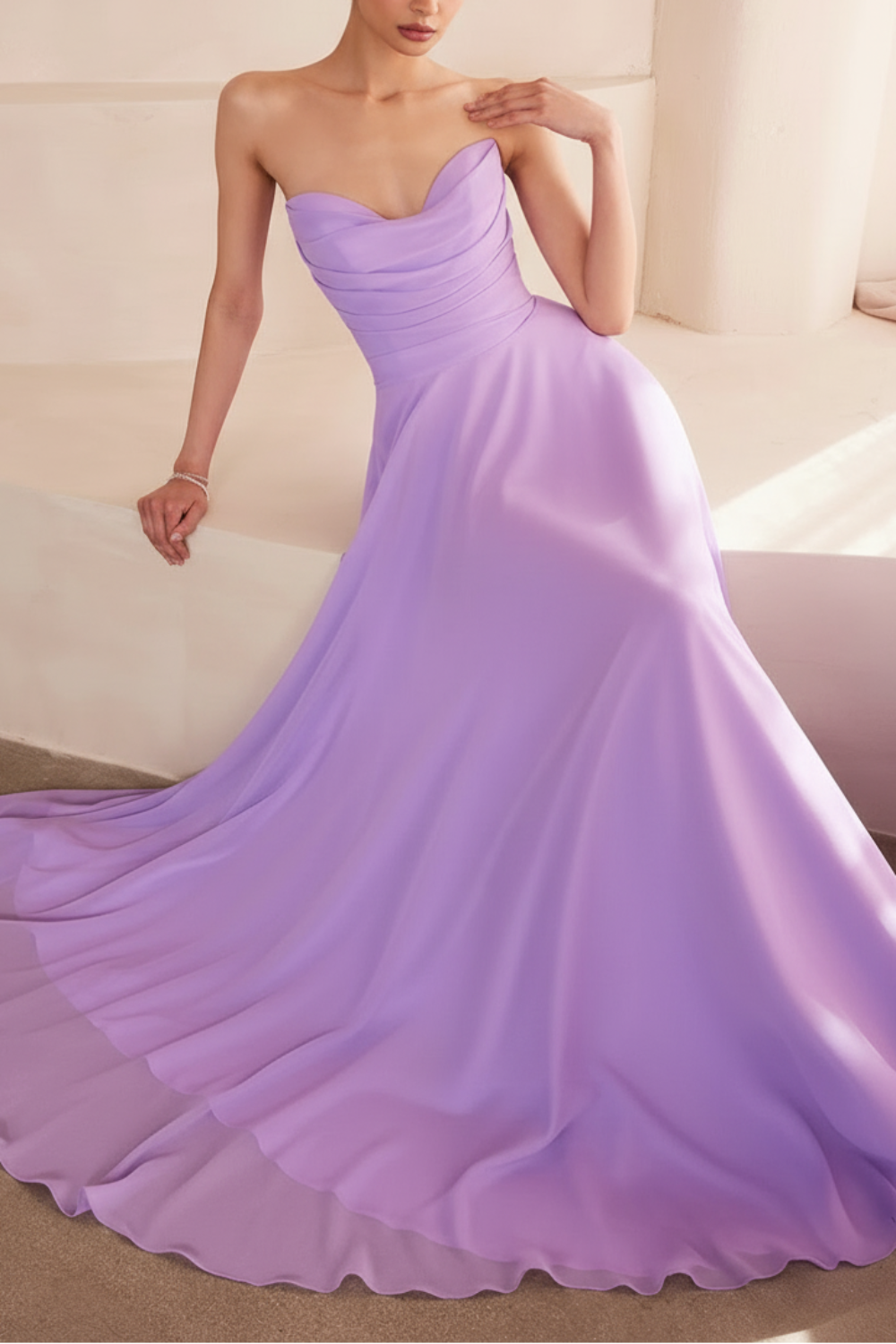 Janie Lavender | Chiffon Maxi Dress with Sweetheart Neckline