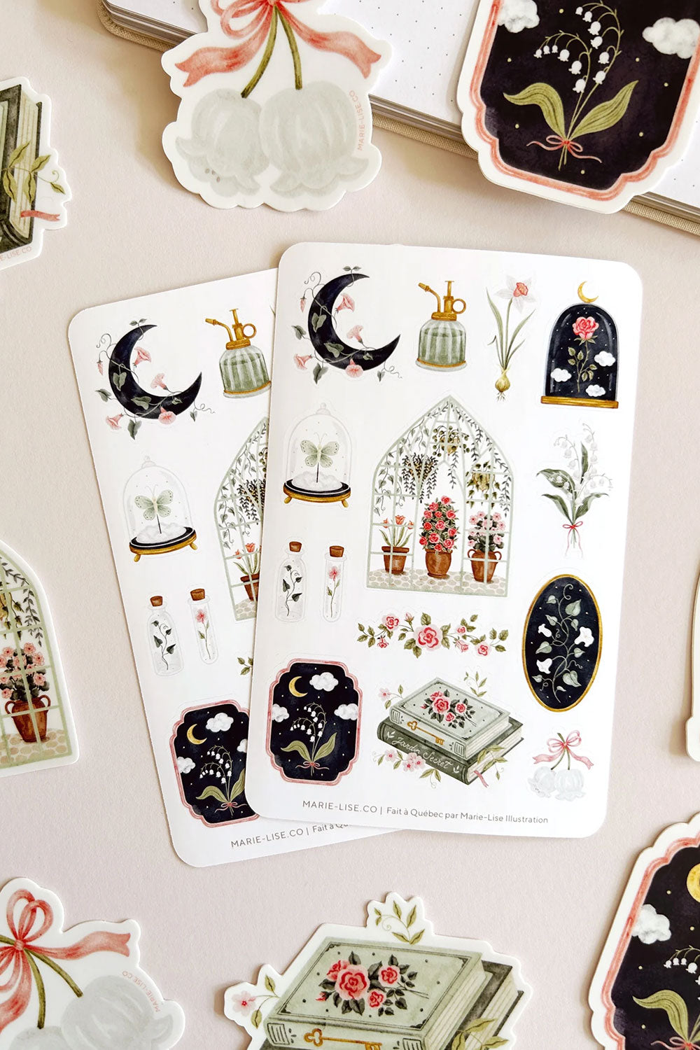 Set of decorative stickers with celestial and nature-themed designs from Marie-Lise