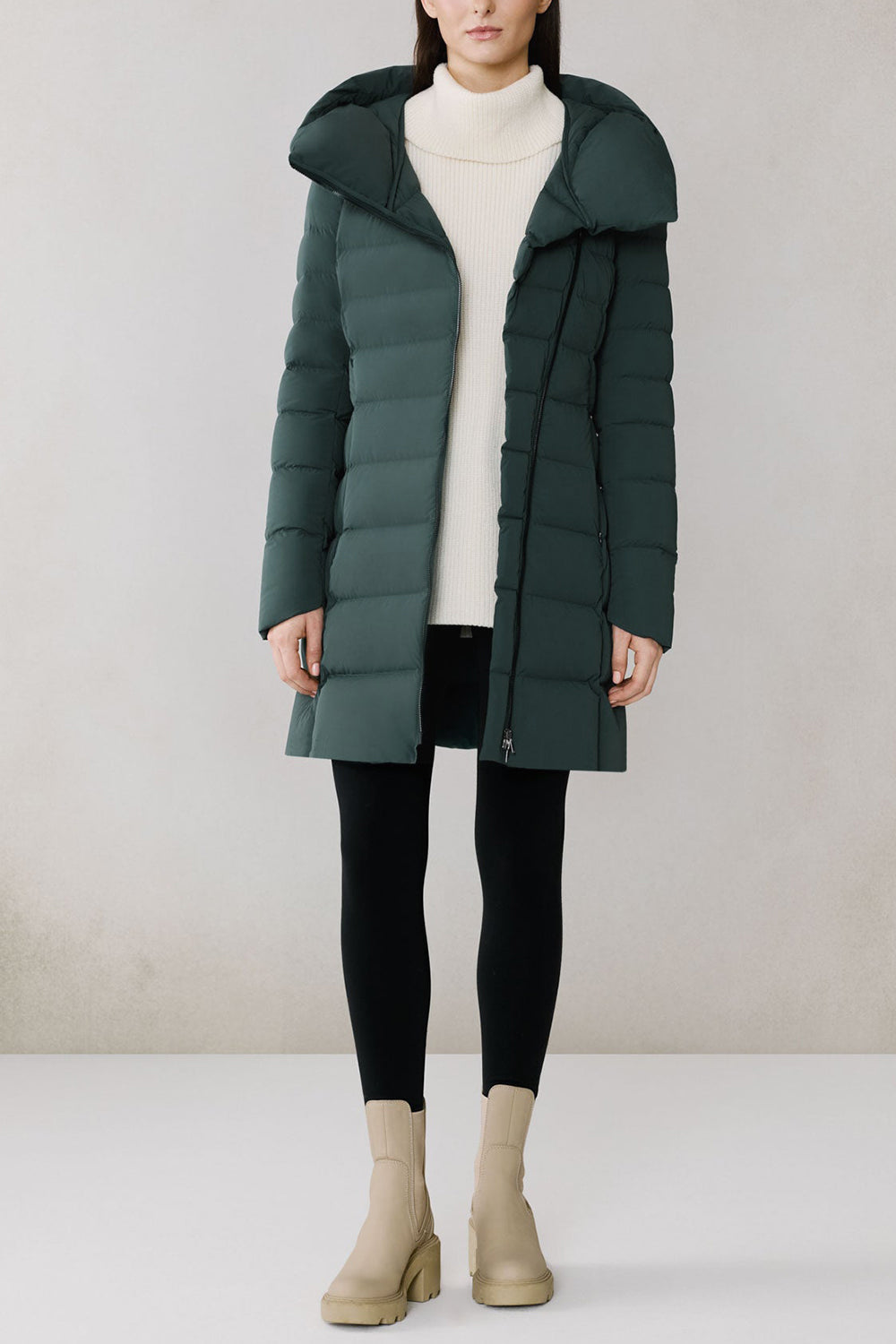 Judie Teal Midi Down Coat by Soia & Kyo | La petite garçonne open model