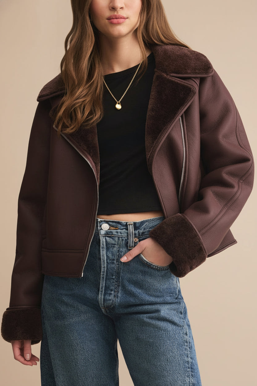 Kempsey Brown Faux Leather Coat | La petite garçonne front model