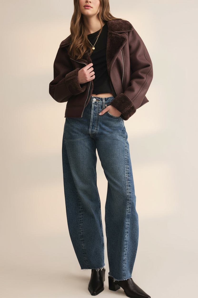 Kempsey Brown Faux Leather Coat | La petite garçonne view model