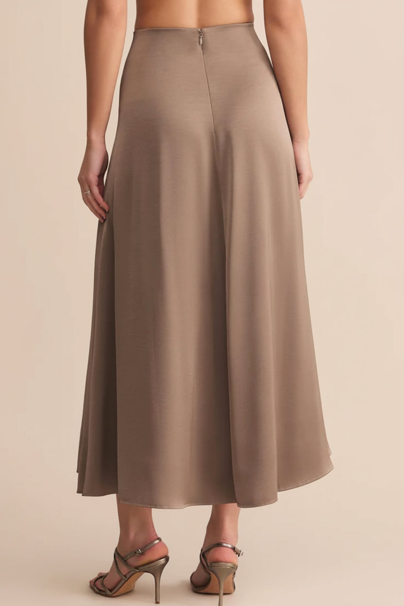 Kormo Taupe Long Satin Skirt | Boutique 1861 back model